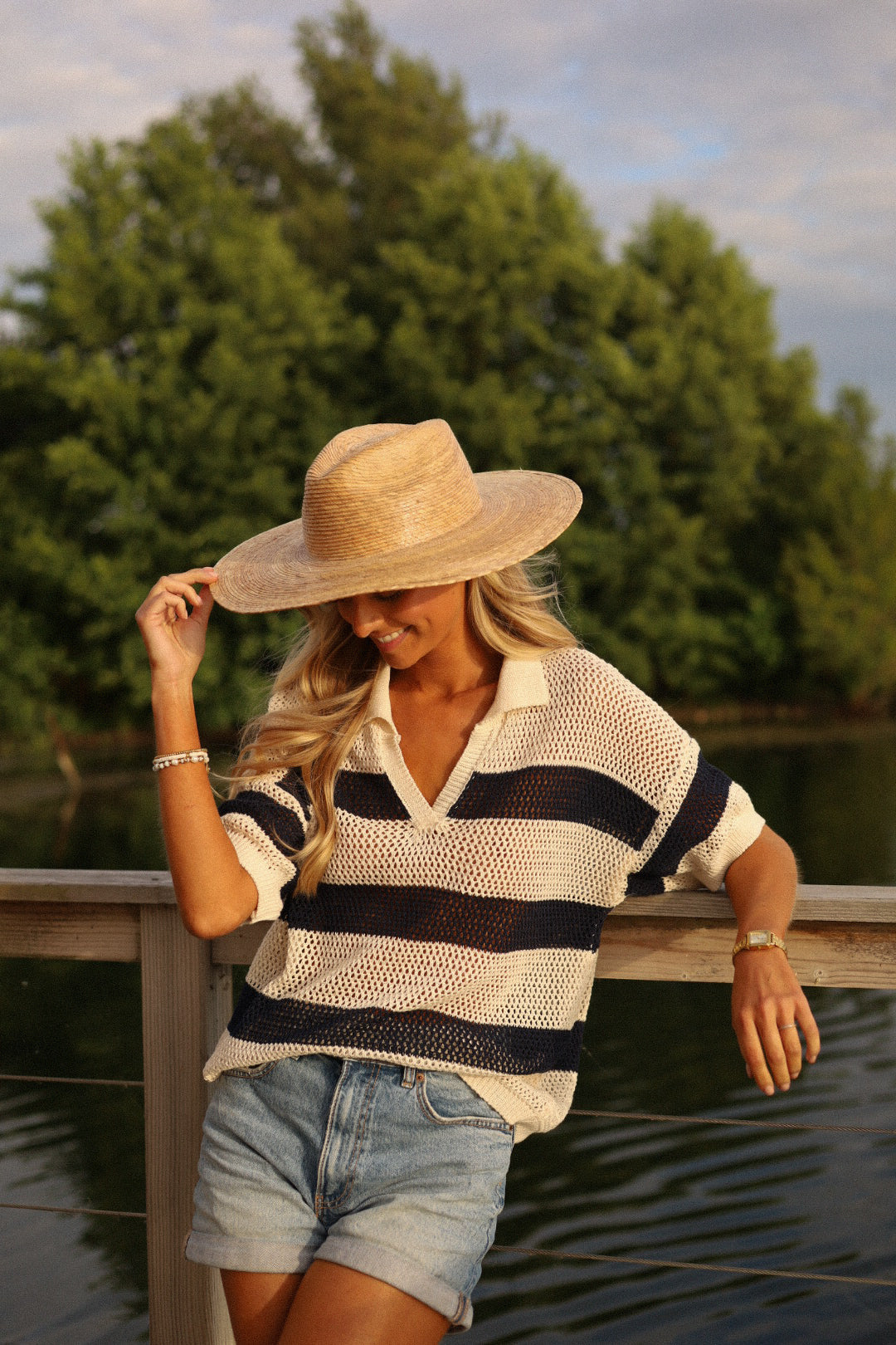 Norma écrue/marine - Blouse crochet