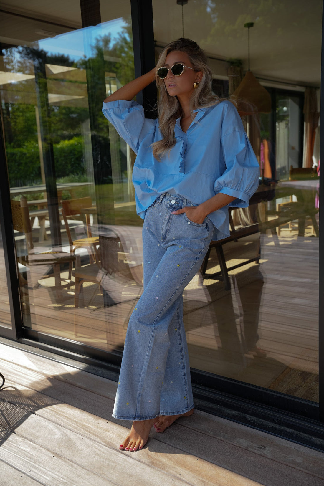 Julieth bleue - Blouse volantée