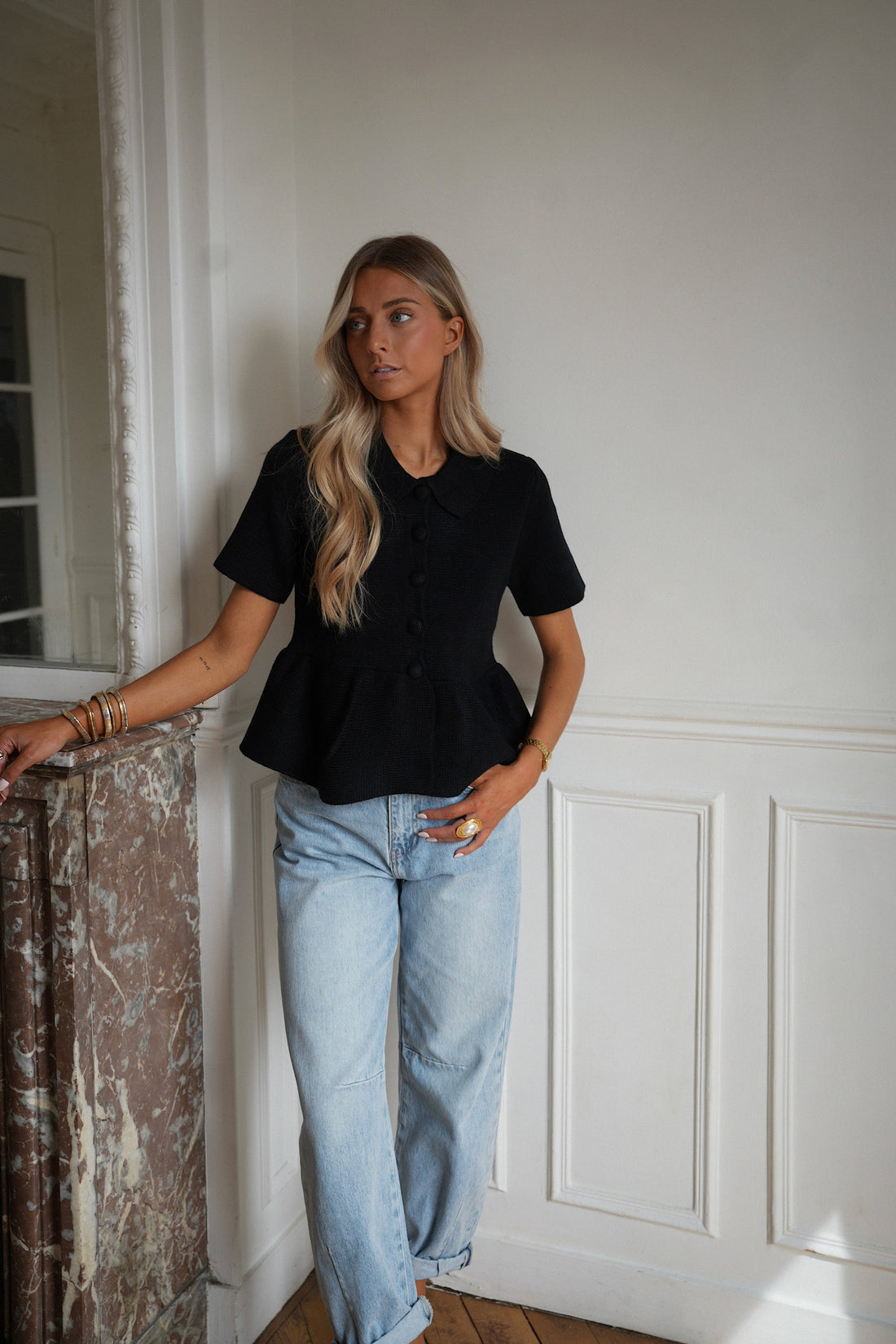 Nova noire - Blouse nid d’abeille