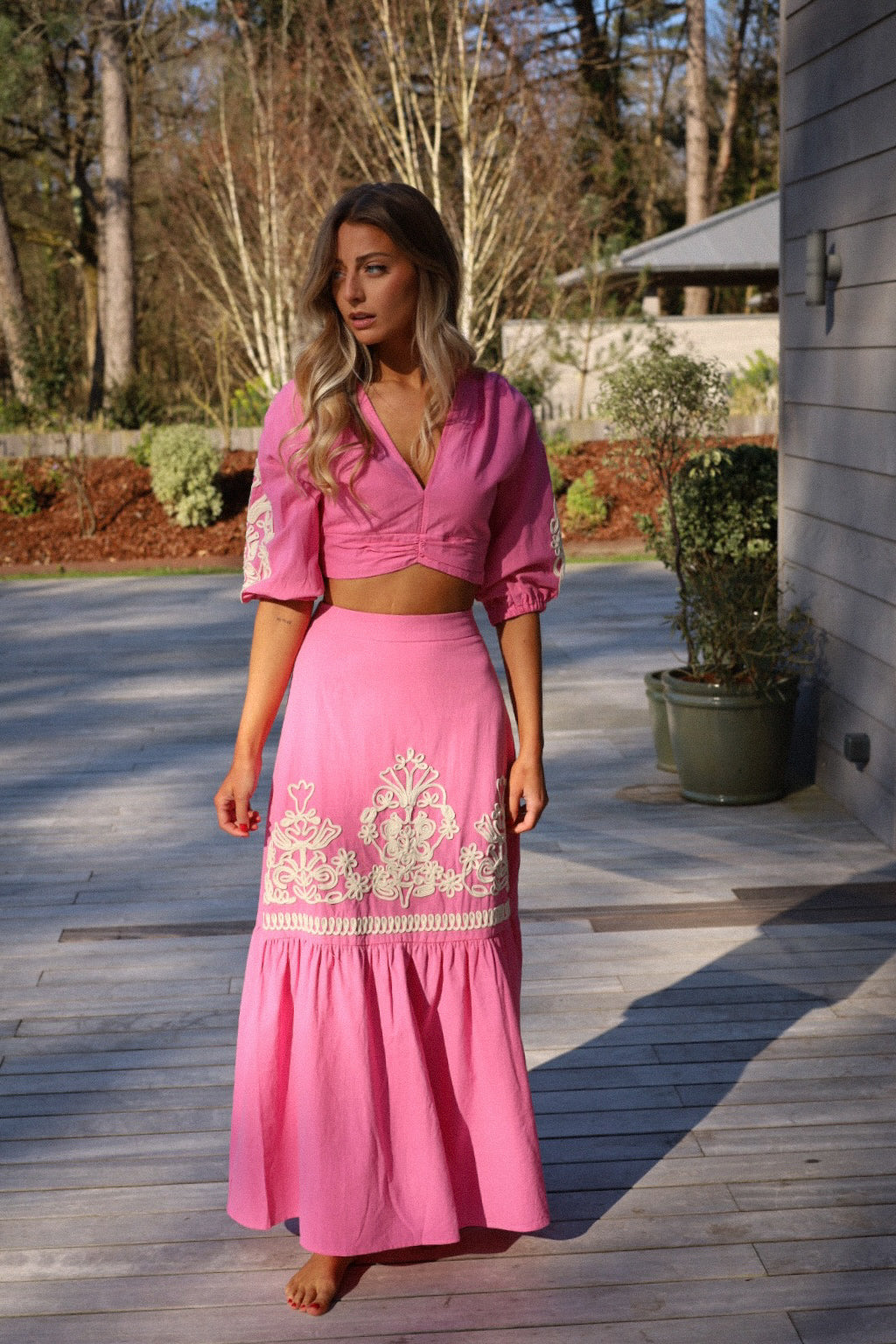 Gustav rose - Blouse brodée